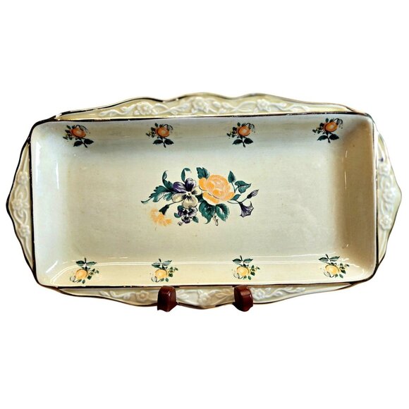 VTG Handpainted Portugal floral tray Roses Ceramic collectible 11" - Picture 2 of 9